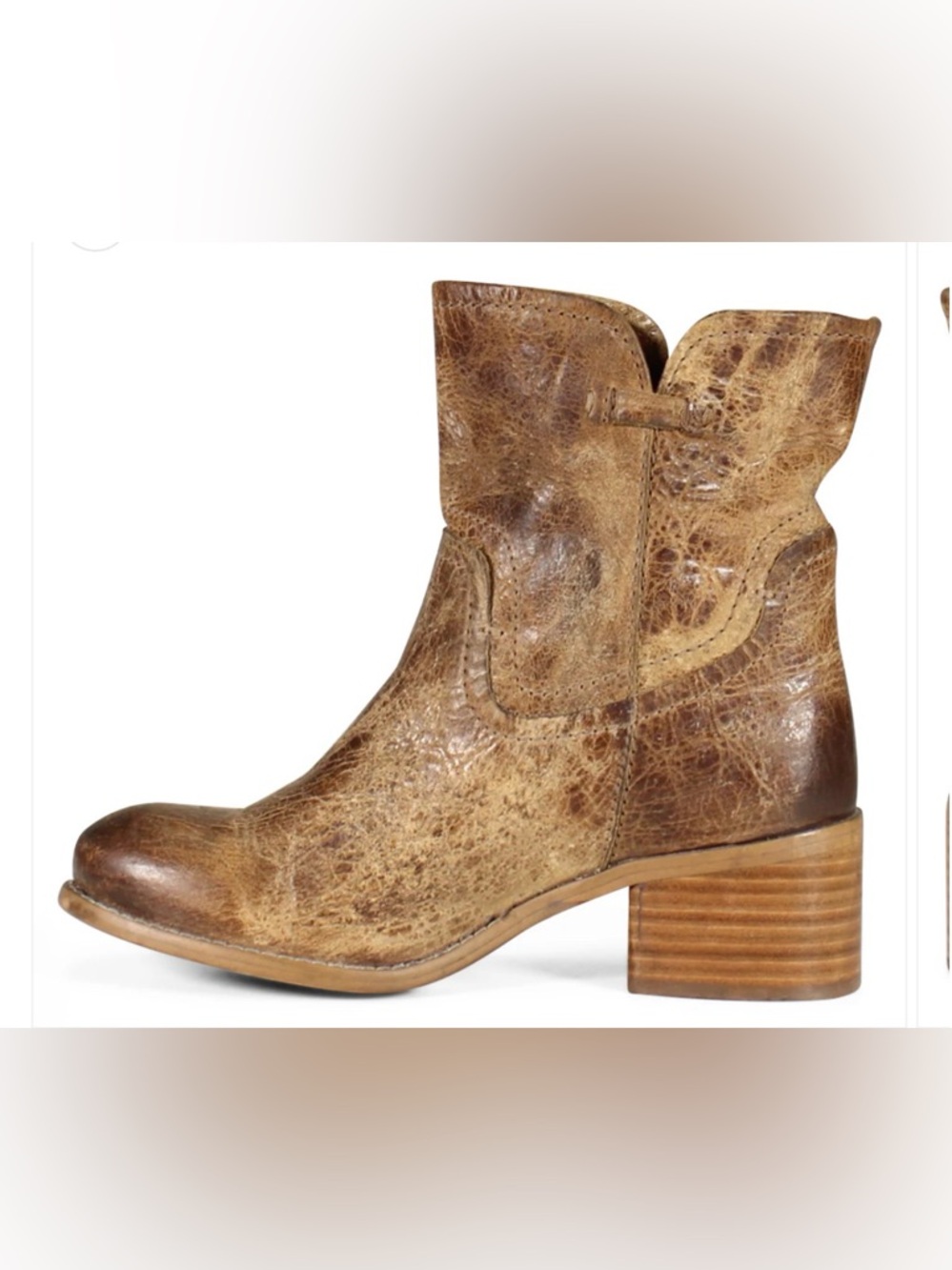 Women's Brown Distressed Leather Ankle Bootie - Picture 2 of 4